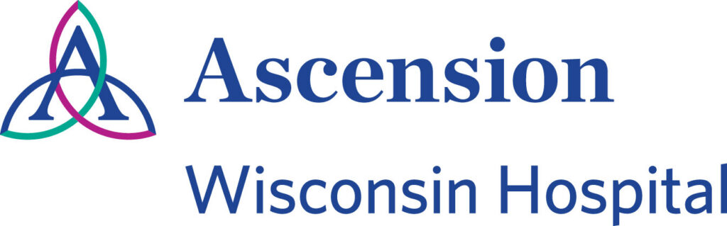 Ascension Wisconsin Hospital logo with a blue A inside a colorful triquetra symbol, and the text Ascension Wisconsin Hospital in blue.