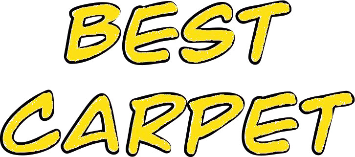 Yellow, bold, cartoon-style text with a black outline reads BEST CARPET on a white background.