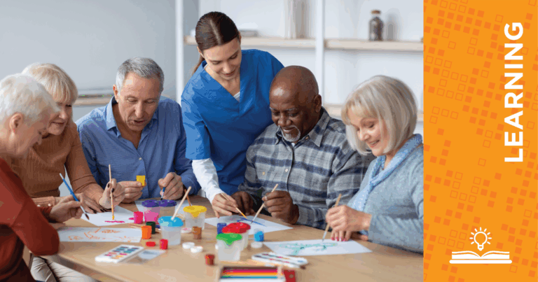 Senior living residents sparking creativity with an art project