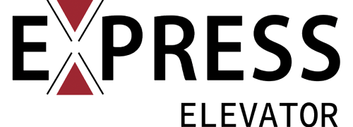 Logo reading EXPRESS ELEVATOR, with the “X” in “EXPRESS” stylized using two red triangles. The design is minimalistic with bold black and red text on a white background.