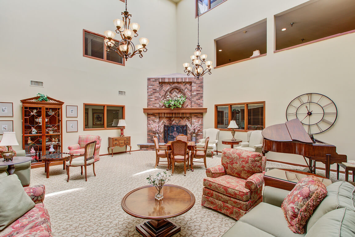 Senior Living Room with Fireplace
