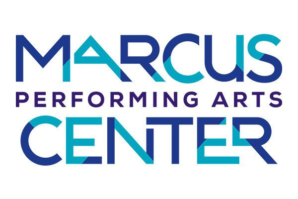 Logo for the Marcus Performing Arts Center, with the words Marcus Performing Arts Center in bold, modern blue and teal lettering on a white background.