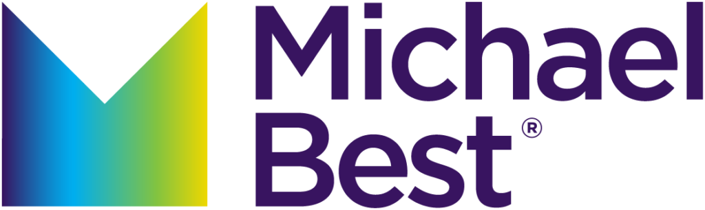 Michael Best logo with a stylized M in a gradient of blue, green, and yellow on the left, and the words Michael Best in bold, dark purple text on the right.