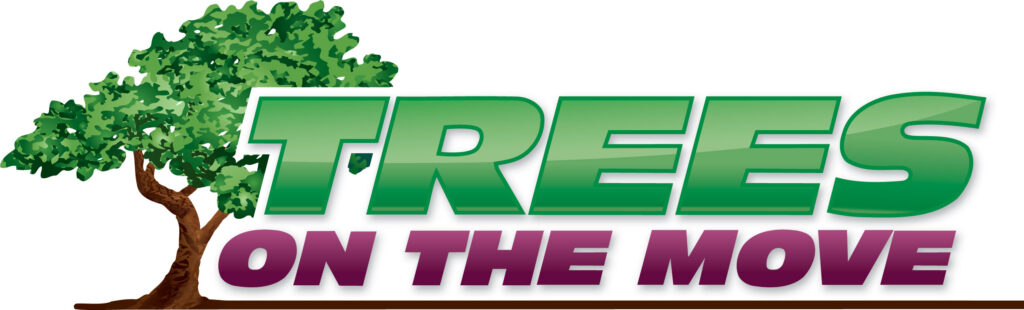 Logo with a leafy tree on the left and bold green text reading TREES above purple text reading ON THE MOVE.