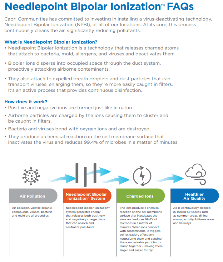 Capri Communities Installs Needlepoint Bipolar Ionization Systems